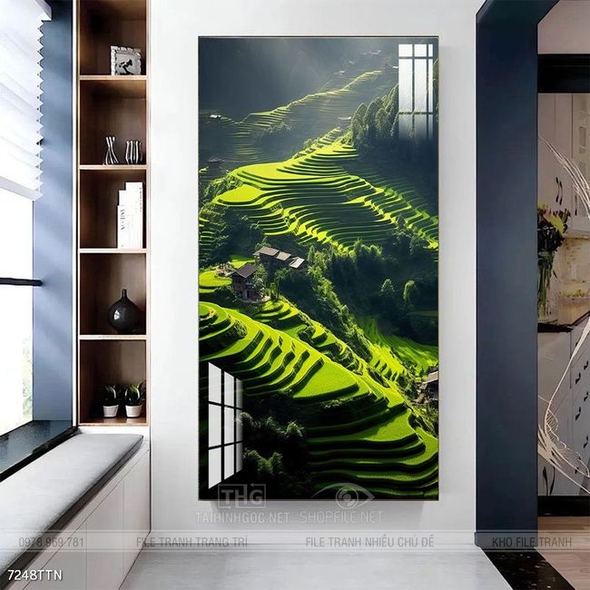 Tranh phon thủy sông, núi và mặt trời