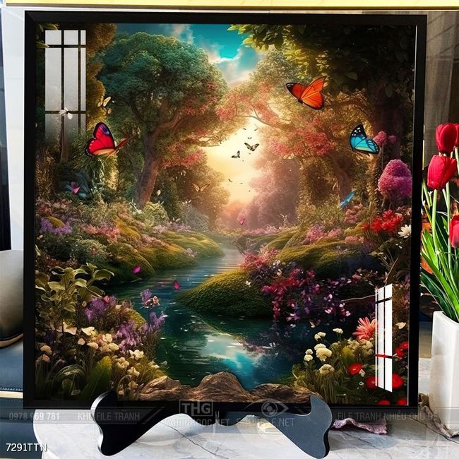 Tranh phon thủy sông, núi và mặt trời