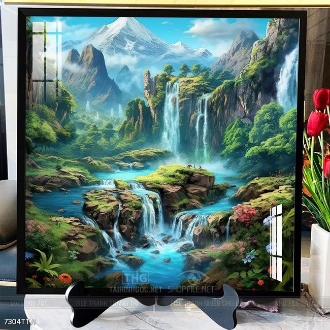 Tranh phon thủy sông, núi và mặt trời