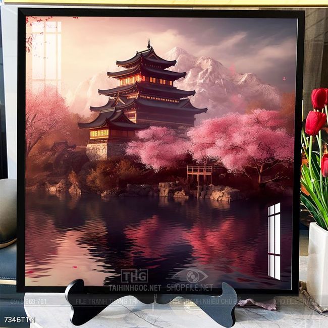 Tranh phon thủy sông, núi và mặt trời