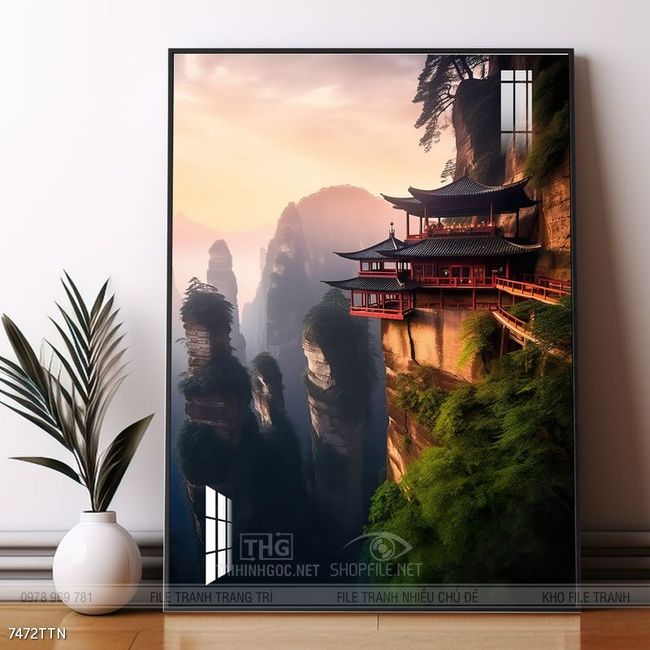 Tranh phon thủy sông, núi và mặt trời