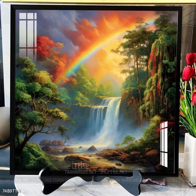 Tranh phon thủy sông, núi và mặt trời