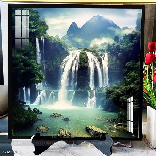 Tranh phon thủy sông, núi và mặt trời