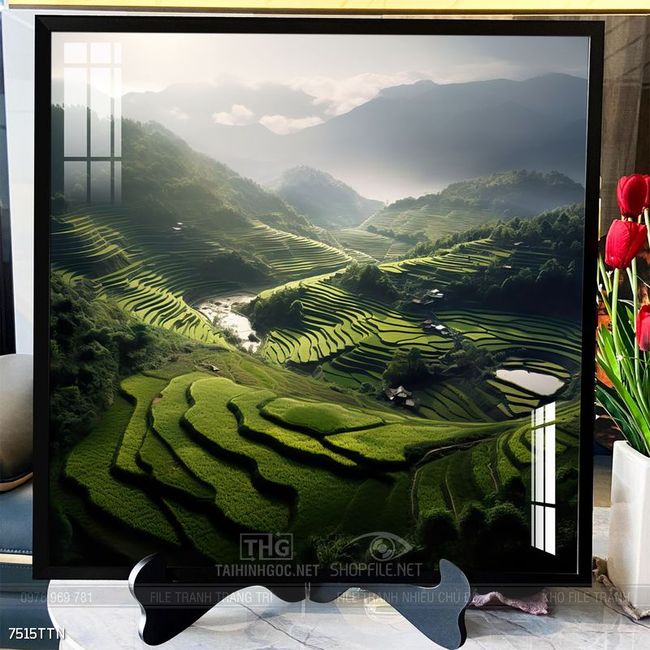 Tranh phon thủy sông, núi và mặt trời