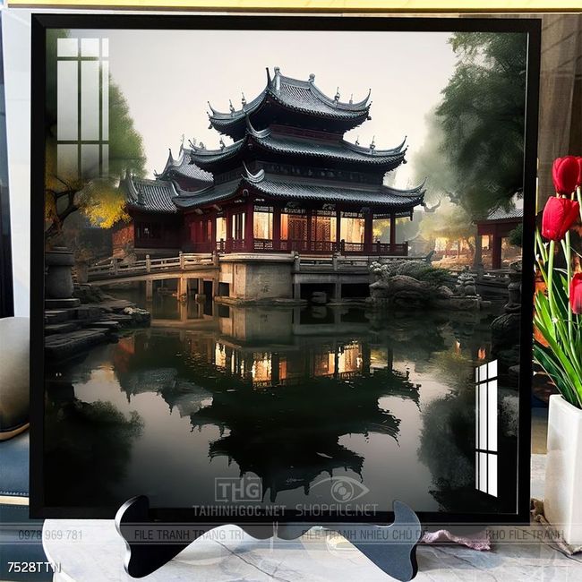 Tranh phon thủy sông, núi và mặt trời