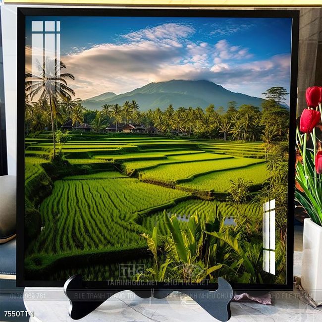 Tranh phon thủy sông, núi và mặt trời