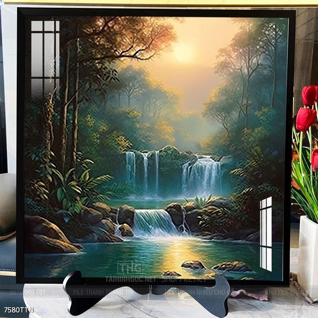 Tranh phon thủy sông, núi và mặt trời
