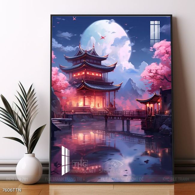 Tranh phon thủy sông, núi và mặt trời