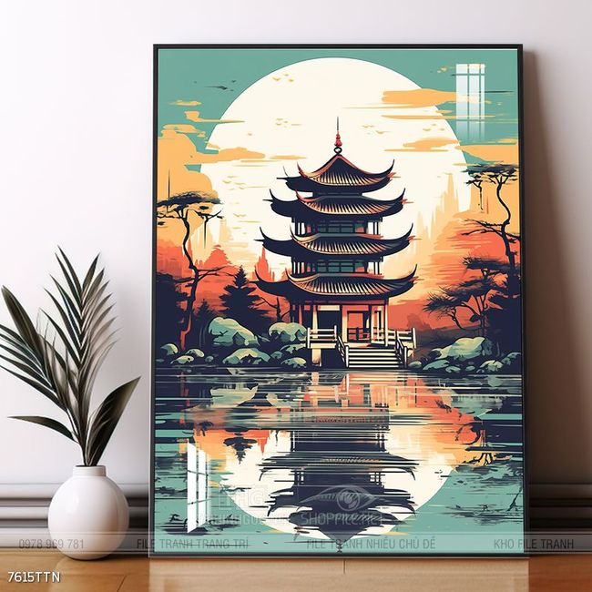 Tranh phon thủy sông, núi và mặt trời