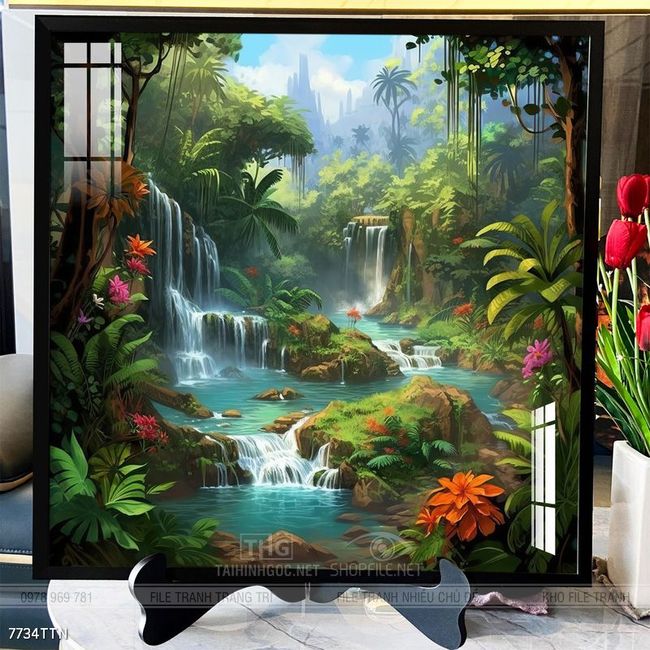 Tranh phong thủy phong cảnh thác nước thiên nhiên