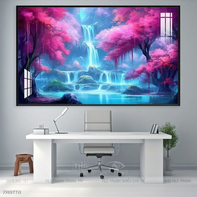 Tranh phon thủy sông, núi và mặt trời