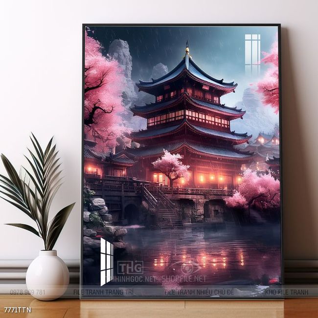Tranh phon thủy sông, núi và mặt trời