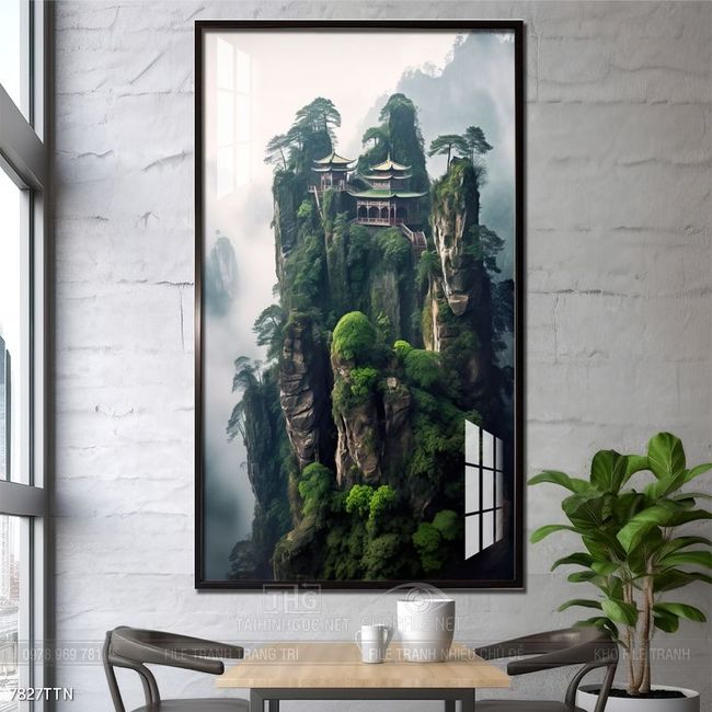 Tranh phon thủy sông, núi và mặt trời
