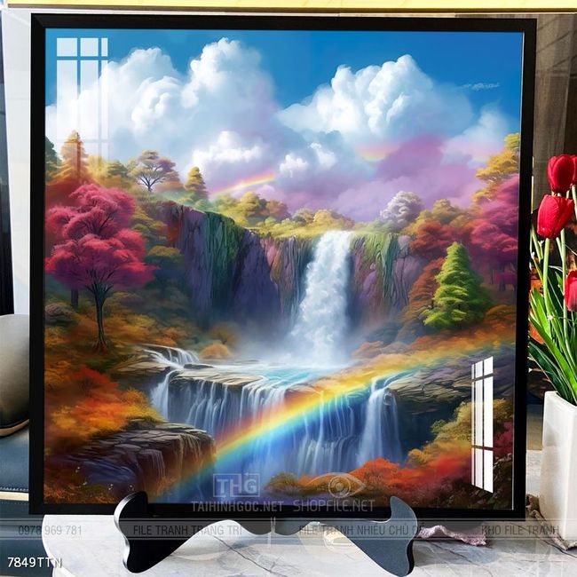Tranh phon thủy sông, núi và mặt trời