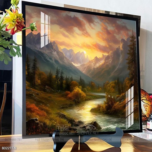 Tranh phon thủy sông, núi và mặt trời