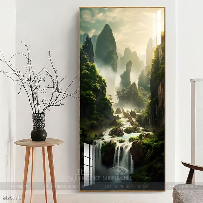 Tranh phon thủy sông, núi và mặt trời