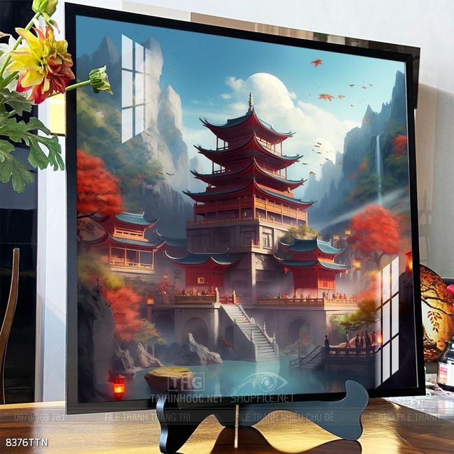 Tranh phon thủy sông, núi và mặt trời