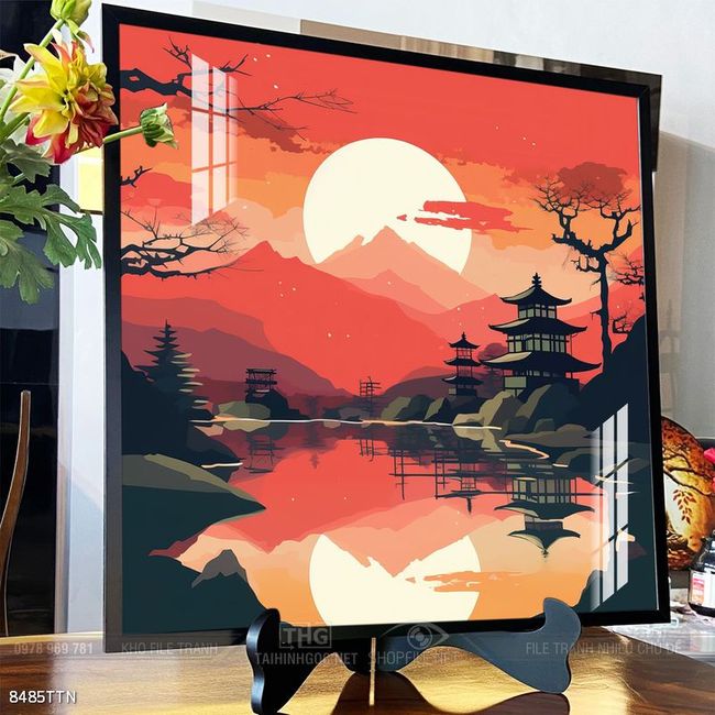 Tranh phon thủy sông, núi và mặt trời