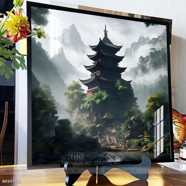 Tranh phon thủy sông, núi và mặt trời