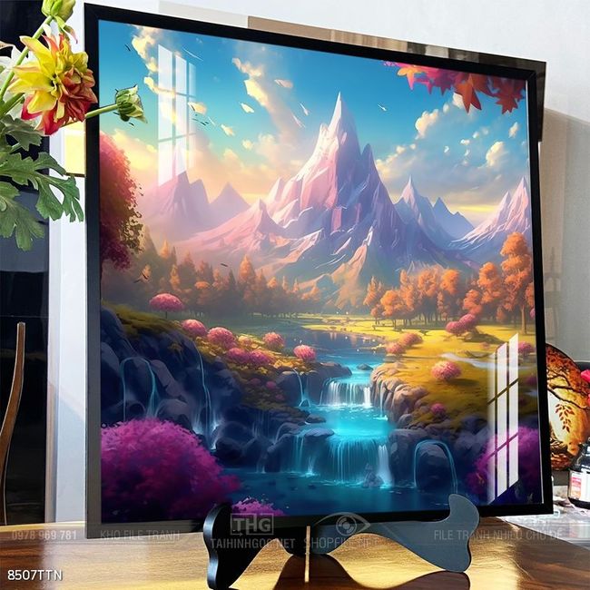 Tranh phon thủy sông, núi và mặt trời