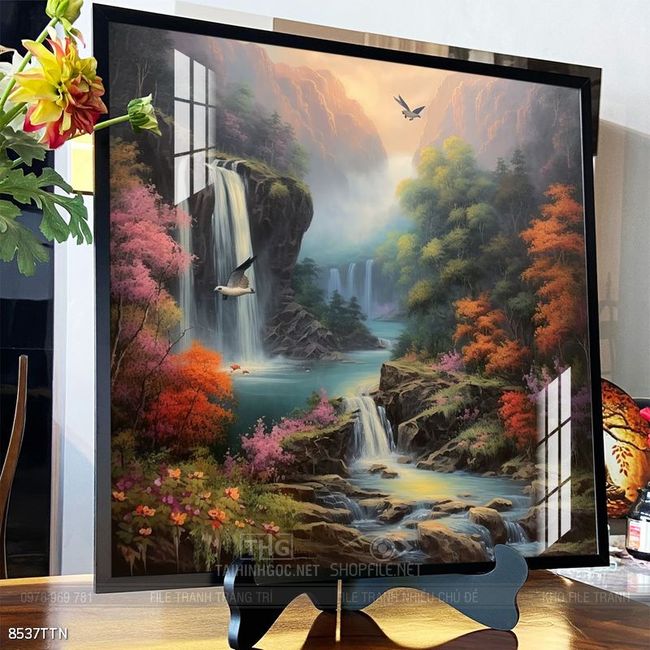 Tranh phon thủy sông, núi và mặt trời
