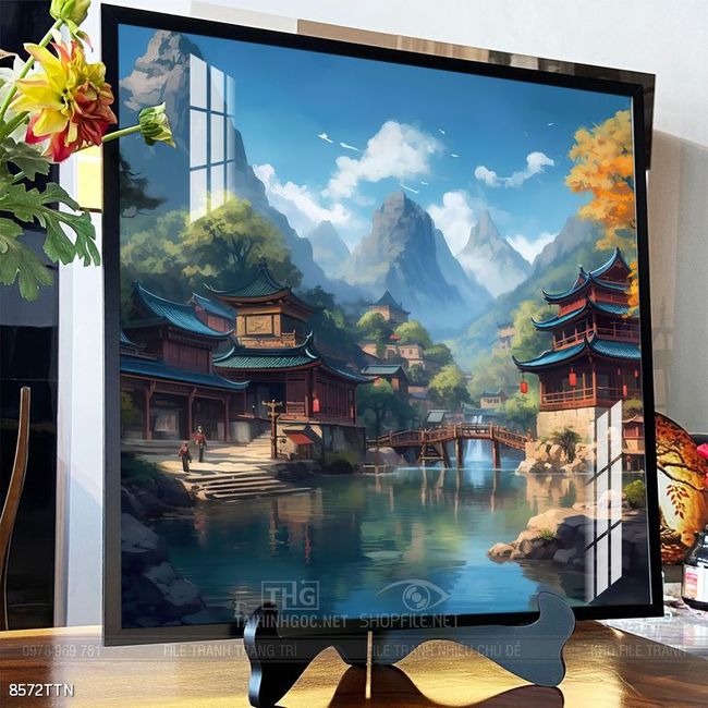 Tranh phon thủy sông, núi và mặt trời