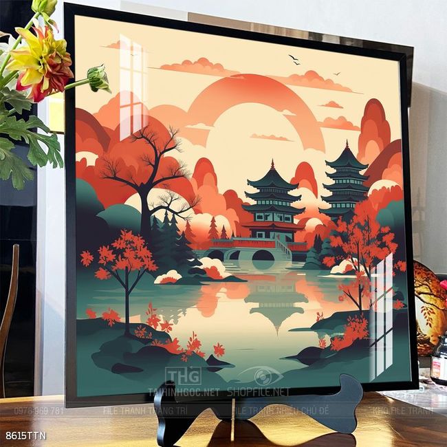 Tranh phon thủy sông, núi và mặt trời