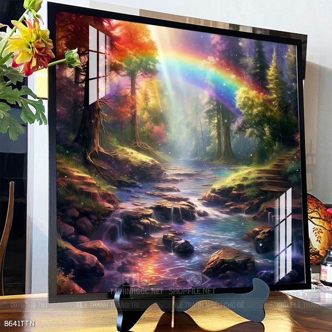Tranh phon thủy sông, núi và mặt trời