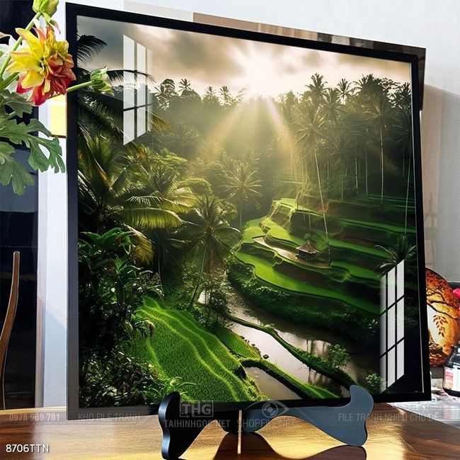 Tranh phon thủy sông, núi và mặt trời