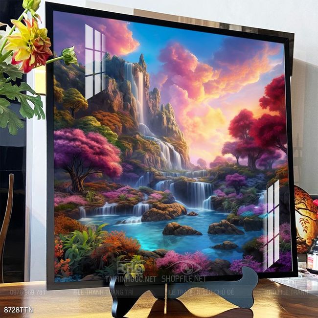 Tranh phon thủy sông, núi và mặt trời