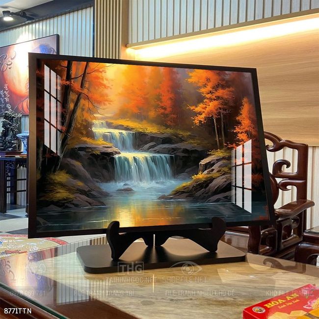 Tranh phon thủy sông, núi và mặt trời