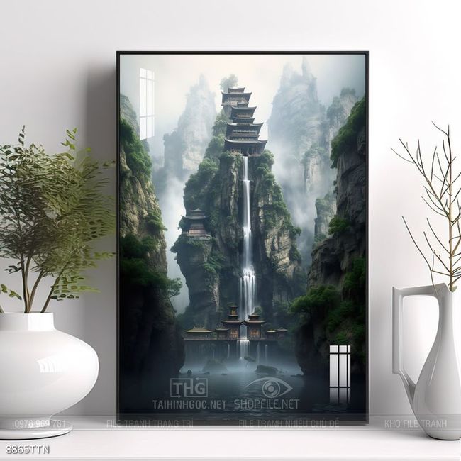 Tranh phon thủy sông, núi và mặt trời