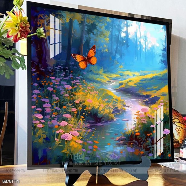 Tranh phon thủy sông, núi và mặt trời