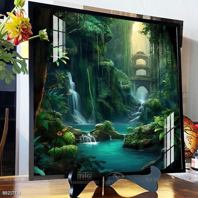 Tranh phon thủy sông, núi và mặt trời