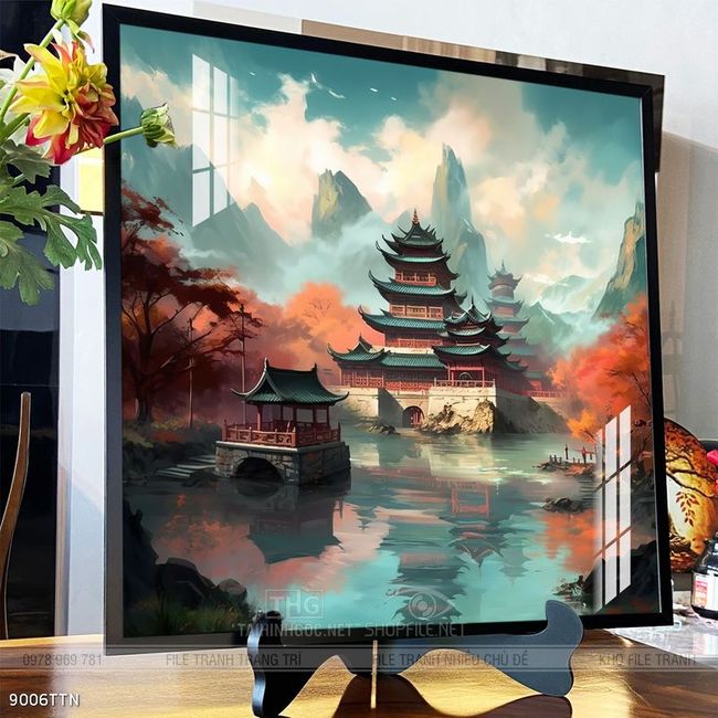 Tranh phon thủy sông, núi và mặt trời