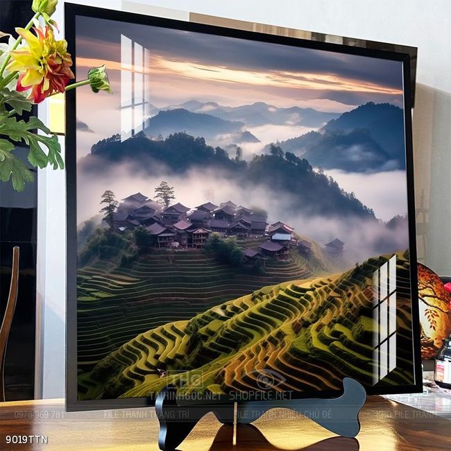 Tranh phon thủy sông, núi và mặt trời
