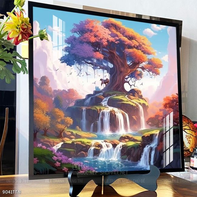 Tranh phon thủy sông, núi và mặt trời