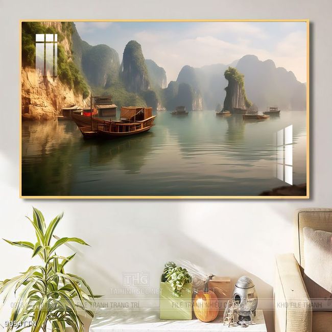 Tranh phon thủy sông, núi và mặt trời