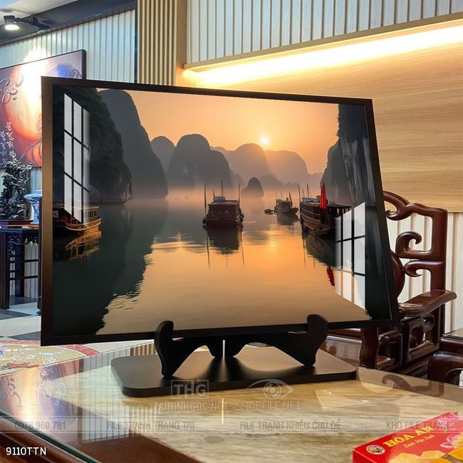 Tranh phon thủy sông, núi và mặt trời