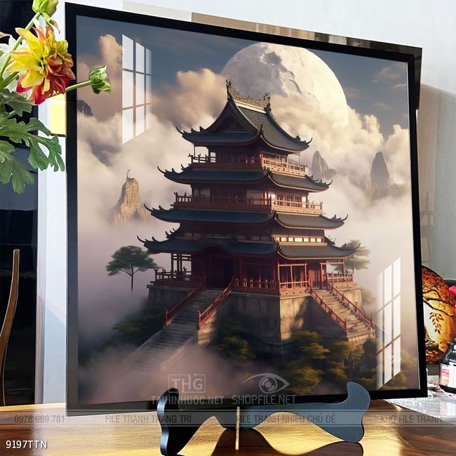 Tranh phon thủy sông, núi và mặt trời