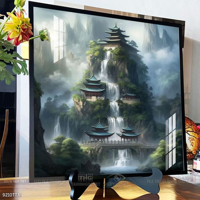 Tranh phon thủy sông, núi và mặt trời