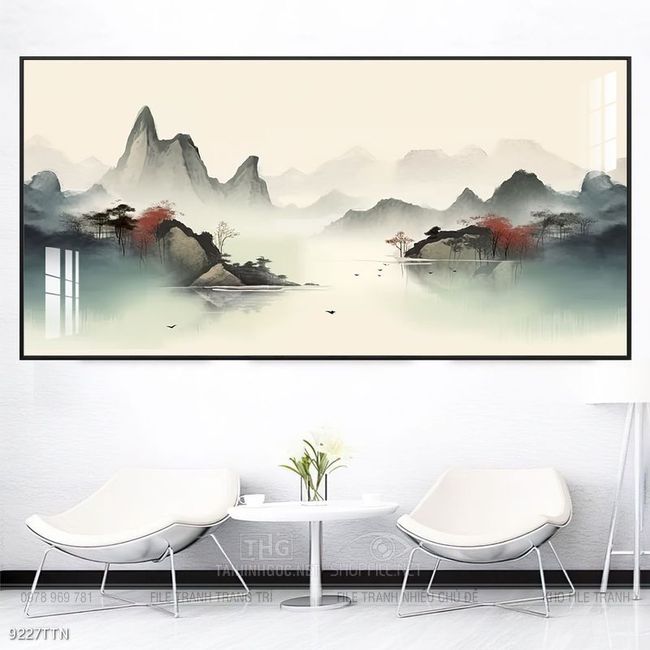 Tranh phon thủy sông, núi và mặt trời