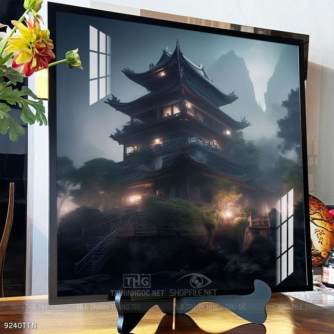 Tranh phon thủy sông, núi và mặt trời