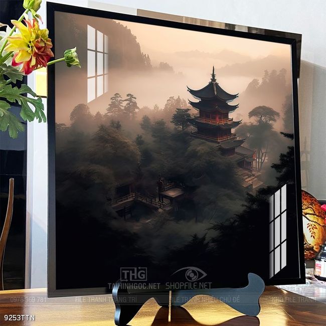 Tranh phon thủy sông, núi và mặt trời