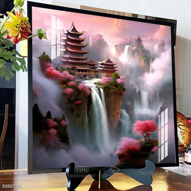 Tranh phon thủy sông, núi và mặt trời