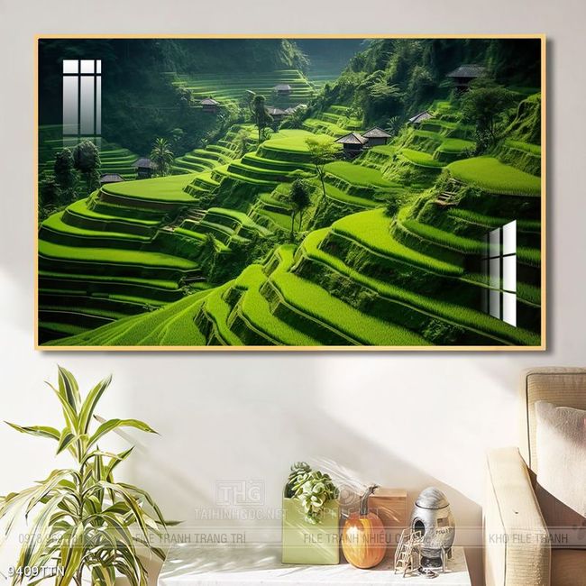 Tranh phon thủy sông, núi và mặt trời