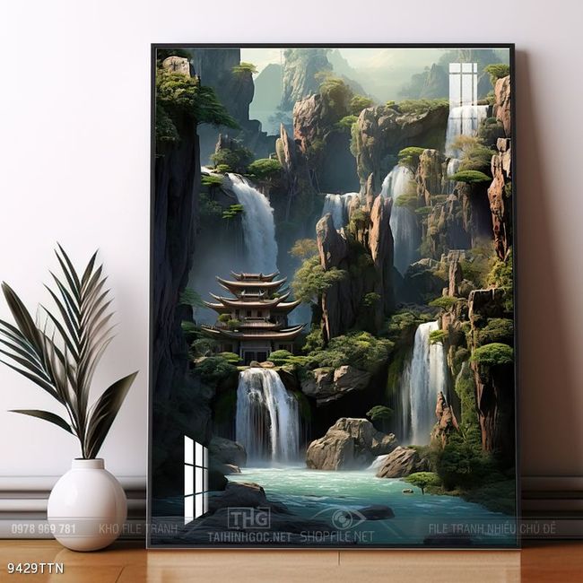 Tranh phong thủy phong cảnh thác nước thiên nhiên
