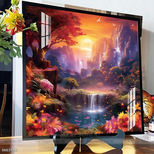 Tranh phong thủy phong cảnh thác nước thiên nhiên