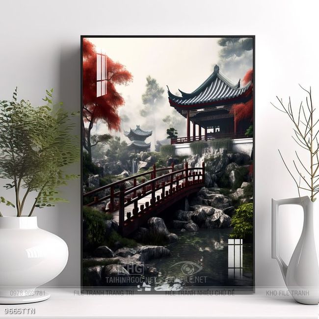 Tranh phon thủy sông, núi và mặt trời