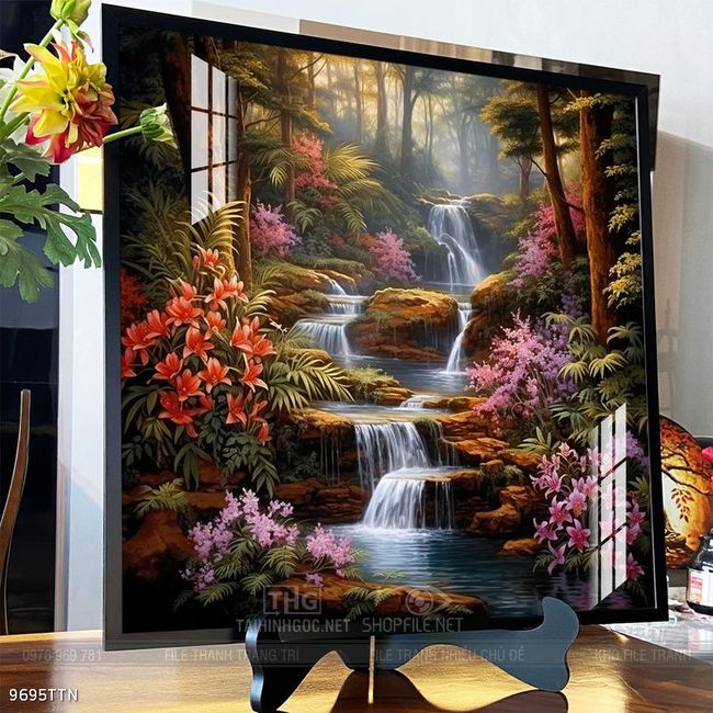 Tranh phon thủy sông, núi và mặt trời